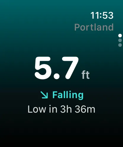 The Slackwater watch face showing the current tide height and bite rating